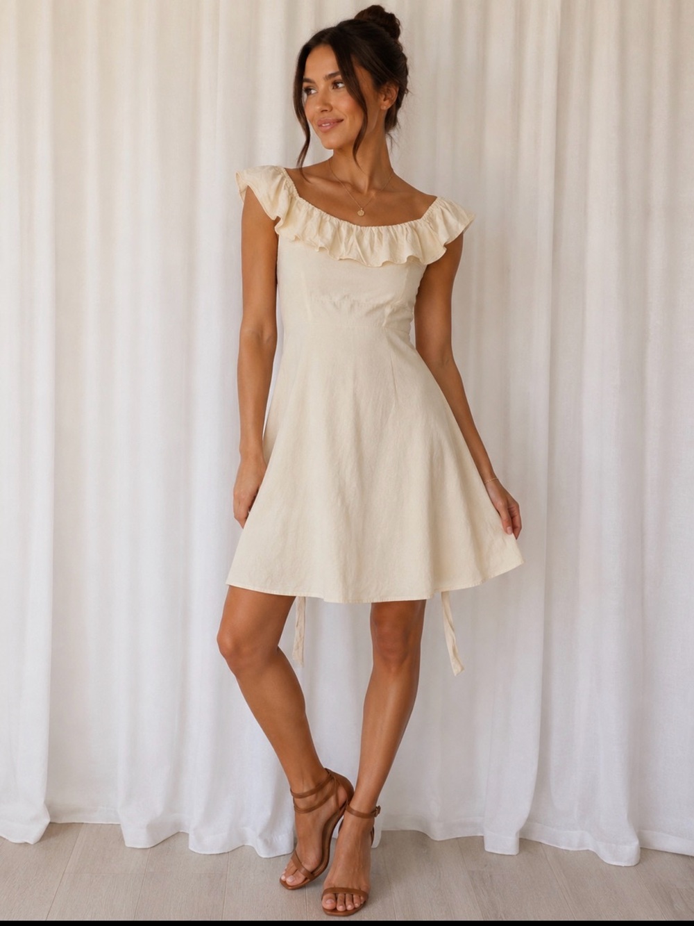 Zara Women’s Raffle Linen Cream  Dress Size Medium
